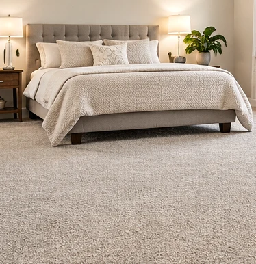 Textured neutral carpet in a bright bedroom