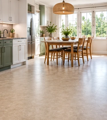 User-supplied linoleum material illustration in a bright dining space